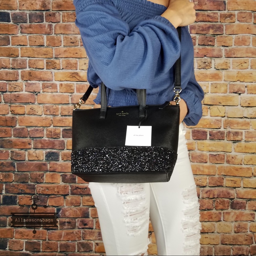 AUTHENTIC Kate spade Ina Greta court black satchel glitter VERY SMALL - Picture 3 of 4